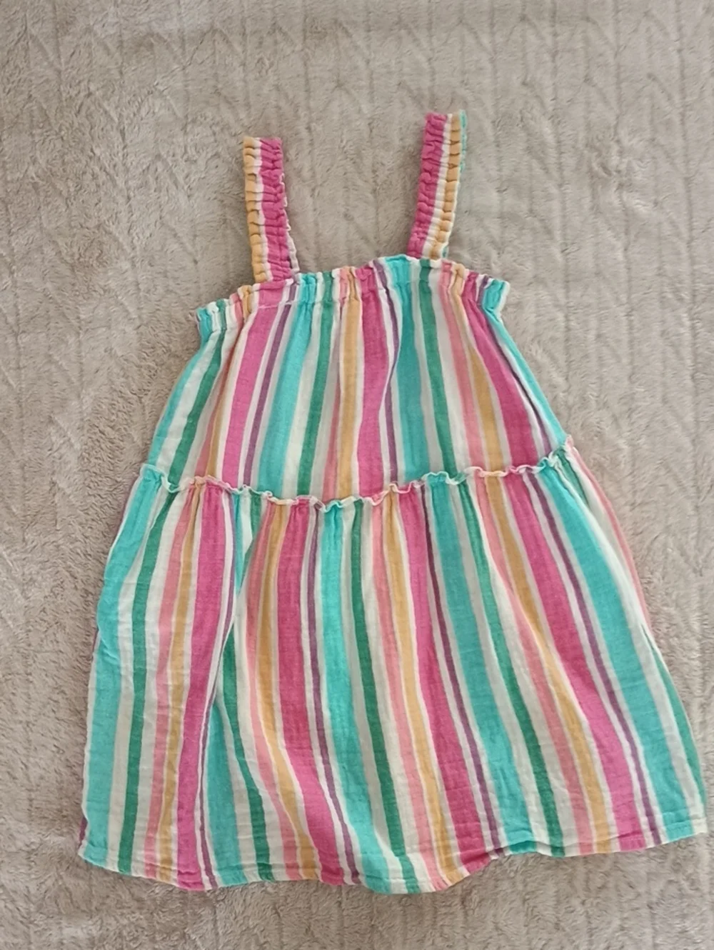 Cat & Jack Girls' Multicolor Stripe Sundress - Teal, Pink, Yellow